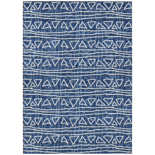 3' X 5' Navy Blue And Ivory Geometric Washable Indoor Outdoor Area Rug-1