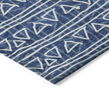 3' X 5' Navy Blue And Ivory Geometric Washable Indoor Outdoor Area Rug-3
