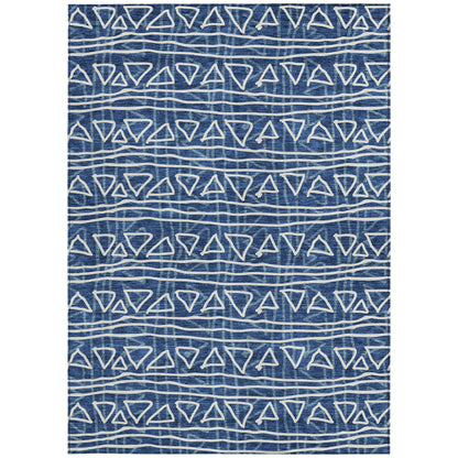 3' X 5' Navy Blue And Ivory Geometric Washable Indoor Outdoor Area Rug-4