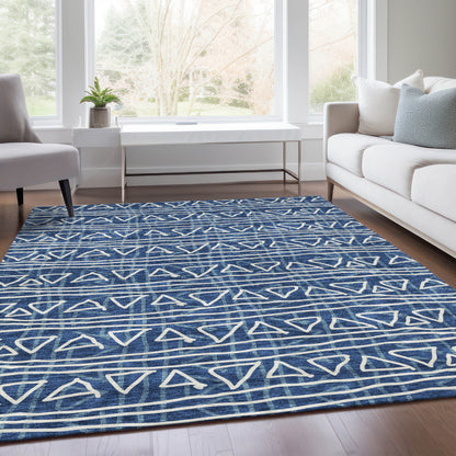 3' X 5' Navy Blue And Ivory Geometric Washable Indoor Outdoor Area Rug-6