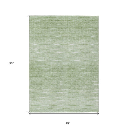5' X 8' Artichoke Green And Green Abstract Washable Indoor Outdoor Area Rug-2