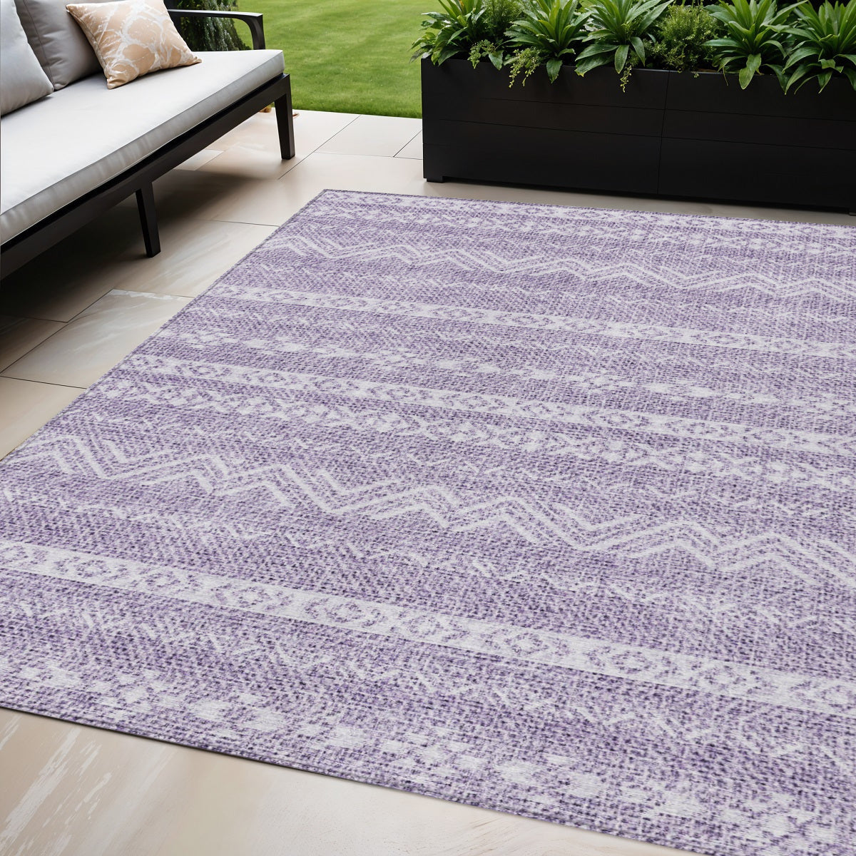 5' X 8' Purple And Lavender Southwestern Washable Indoor Outdoor Area Rug-0