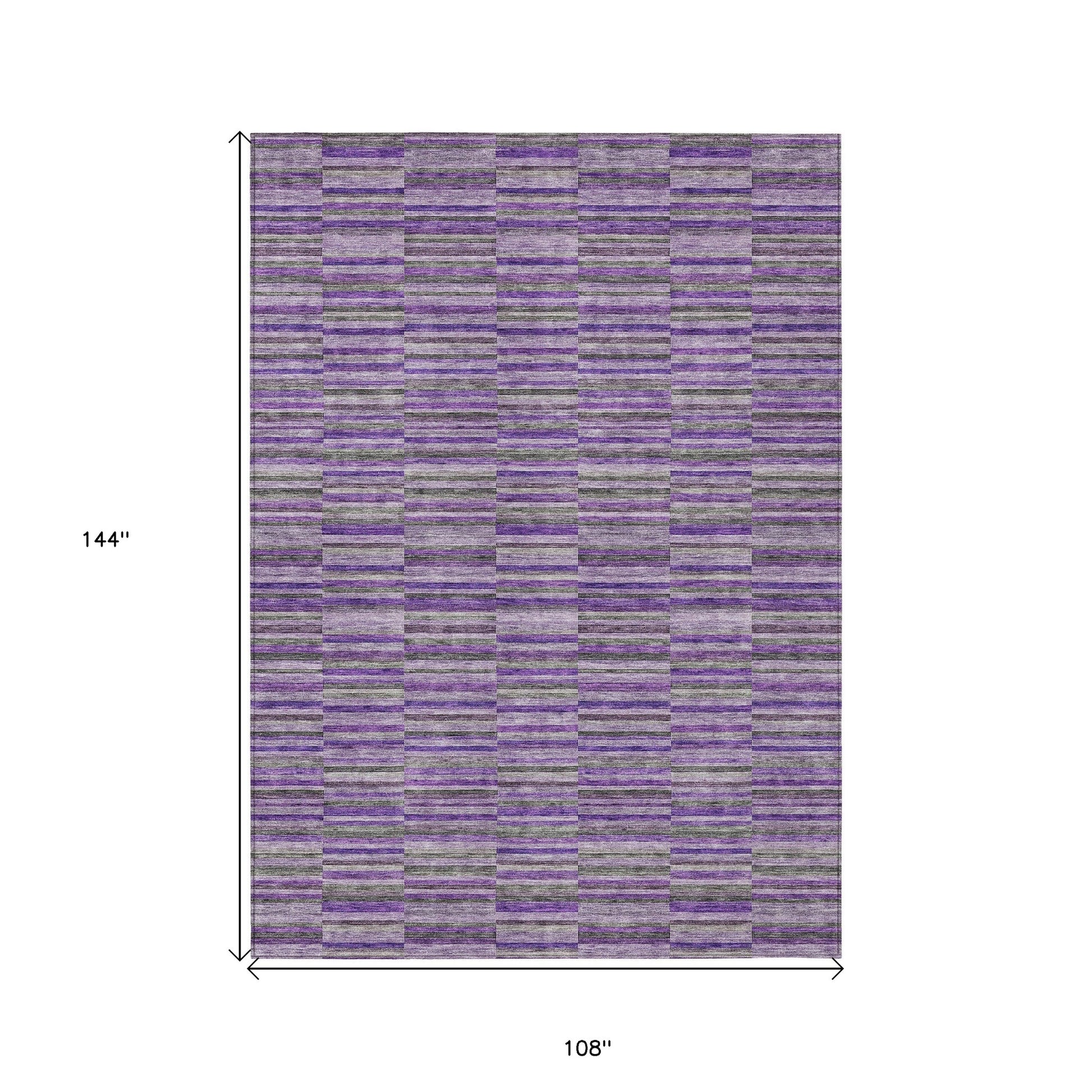 9' X 12' Purple And Lavender Striped Washable Indoor Outdoor Area Rug-2