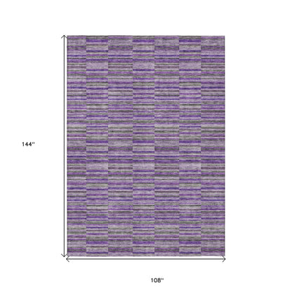 9' X 12' Purple And Lavender Striped Washable Indoor Outdoor Area Rug-2
