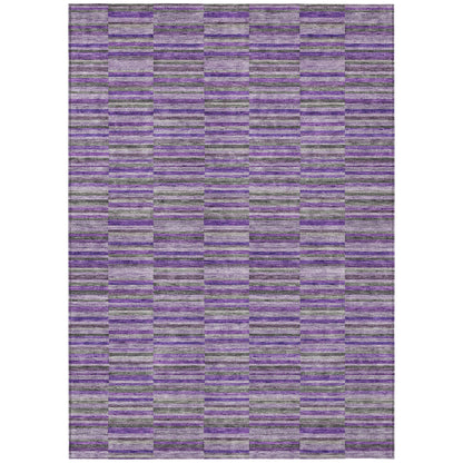 9' X 12' Purple And Lavender Striped Washable Indoor Outdoor Area Rug-1