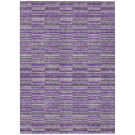 9' X 12' Purple And Lavender Striped Washable Indoor Outdoor Area Rug-1