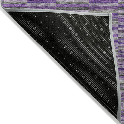 9' X 12' Purple And Lavender Striped Washable Indoor Outdoor Area Rug-3