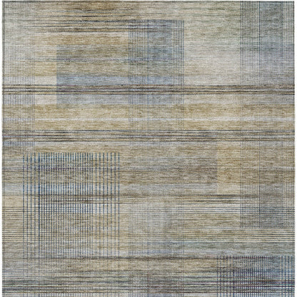 8' X 10' Khaki Tan And Beige Striped Washable Indoor Outdoor Area Rug-6