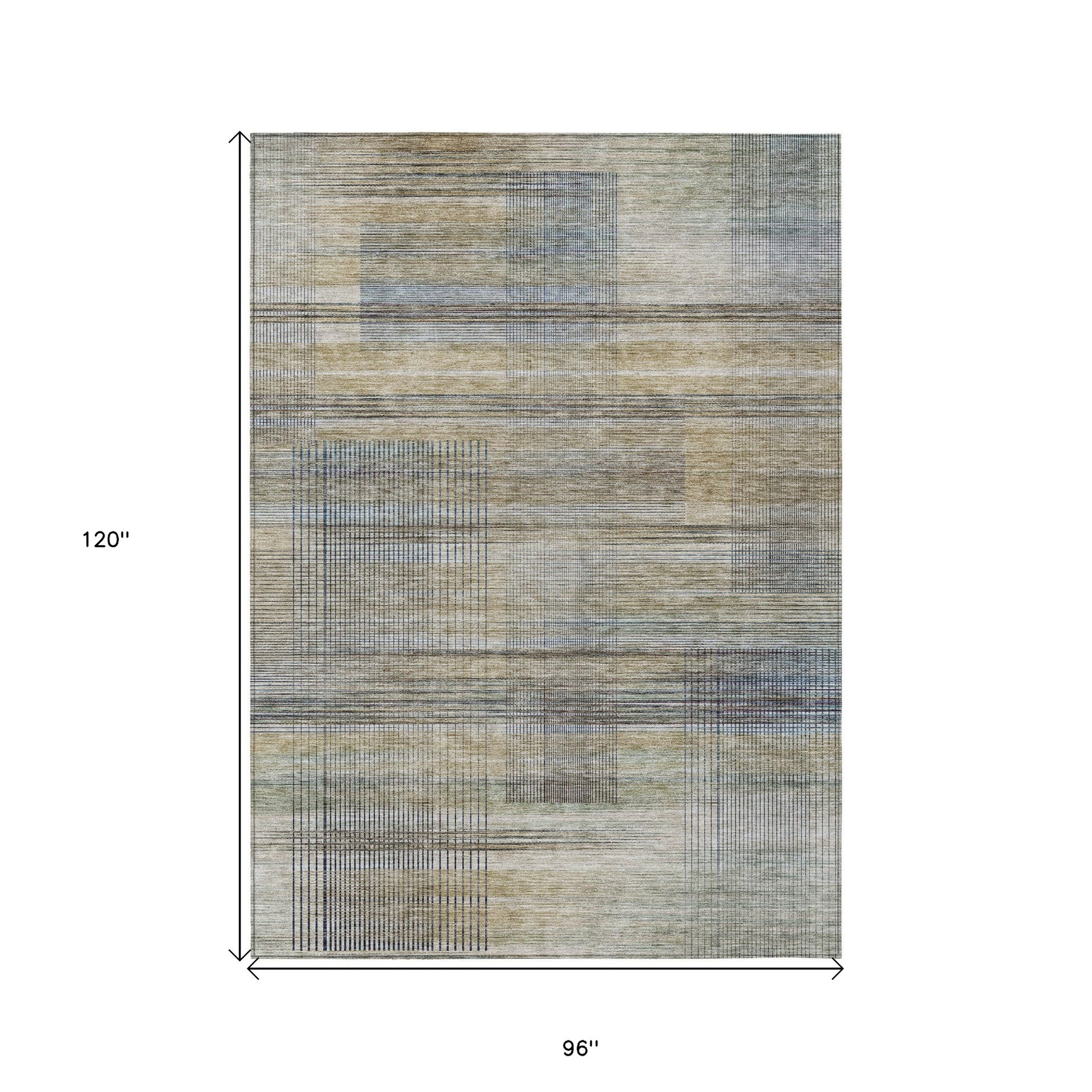 8' X 10' Khaki Tan And Beige Striped Washable Indoor Outdoor Area Rug-2