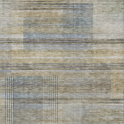 8' X 10' Khaki Tan And Beige Striped Washable Indoor Outdoor Area Rug-5