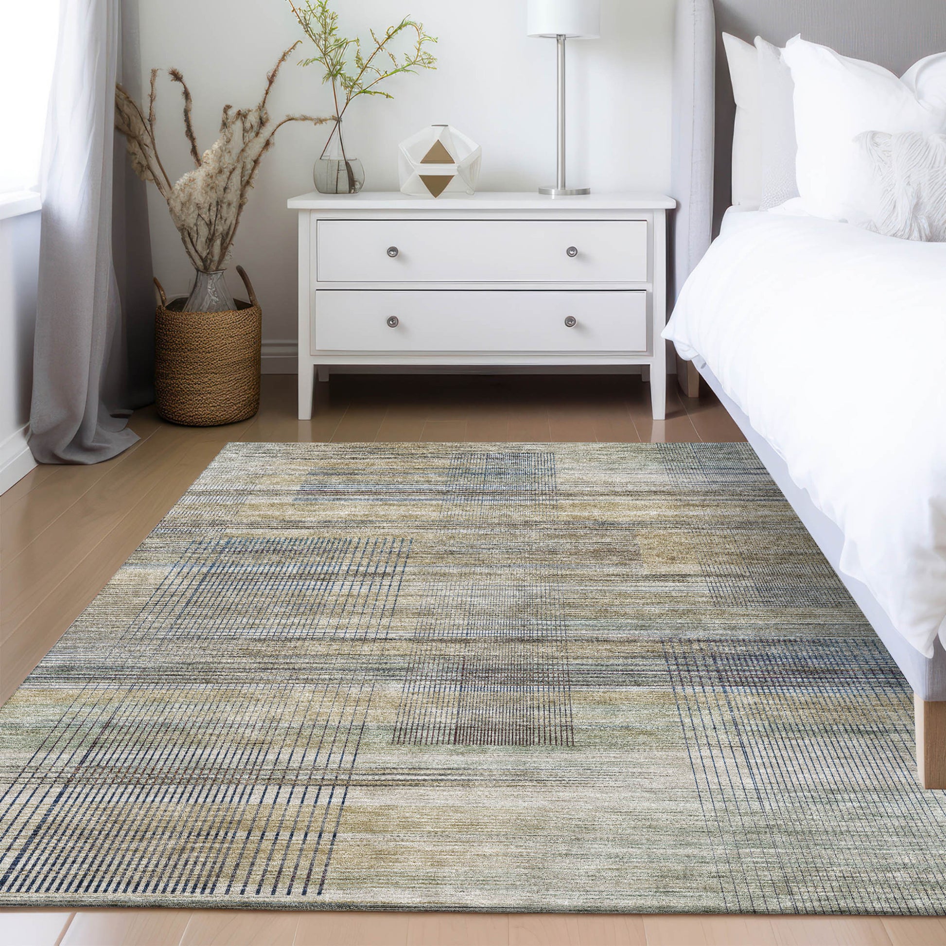 8' X 10' Khaki Tan And Beige Striped Washable Indoor Outdoor Area Rug-8