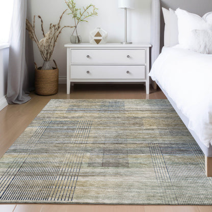 8' X 10' Khaki Tan And Beige Striped Washable Indoor Outdoor Area Rug-8