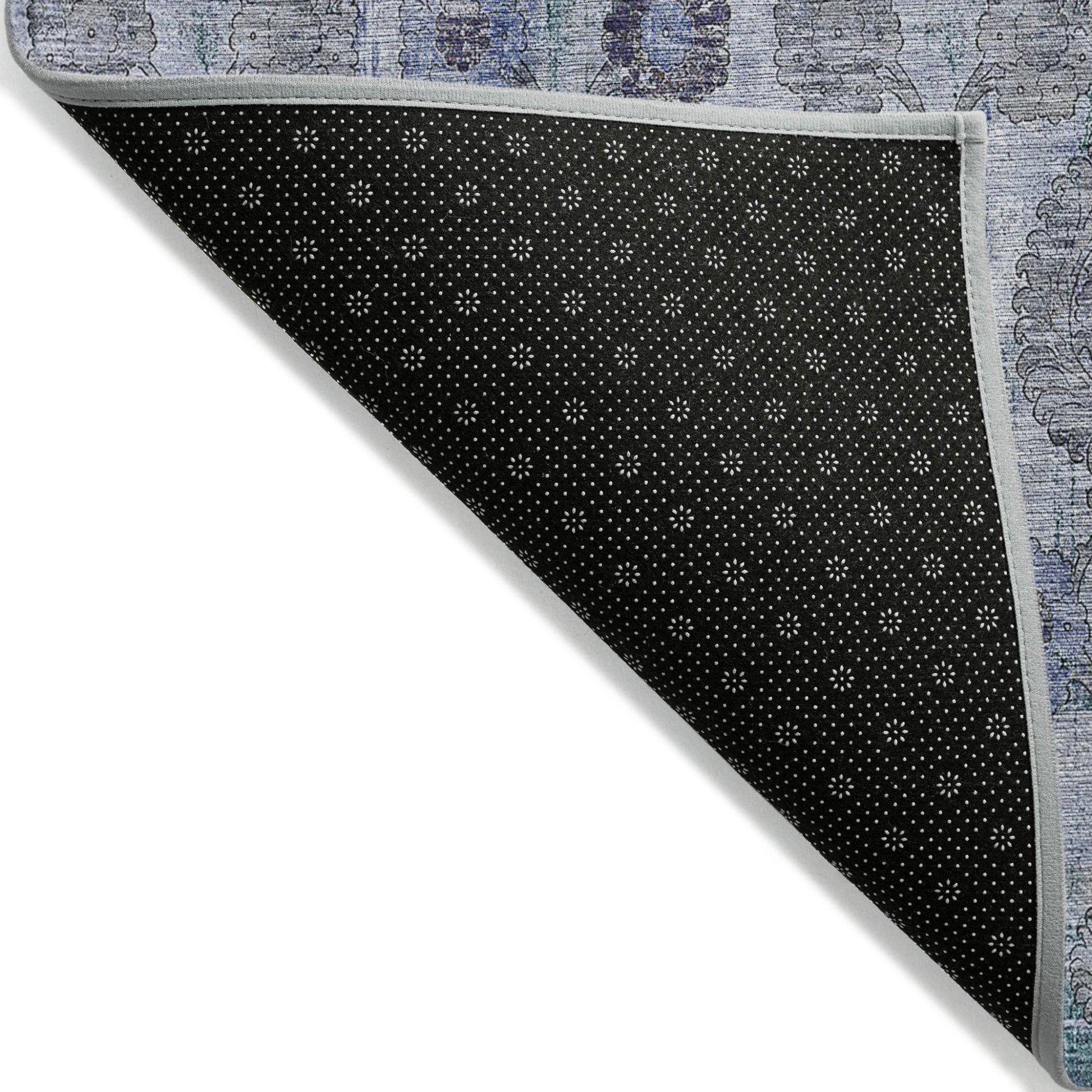 3' X 5' Navy Blue And Sky Blue Damask Washable Indoor Outdoor Area Rug-3