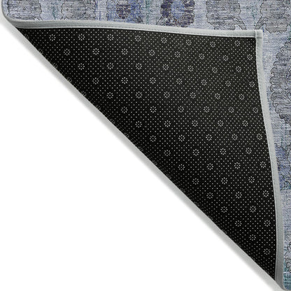 3' X 5' Navy Blue And Sky Blue Damask Washable Indoor Outdoor Area Rug-3