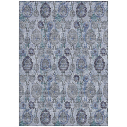 3' X 5' Navy Blue And Sky Blue Damask Washable Indoor Outdoor Area Rug-5