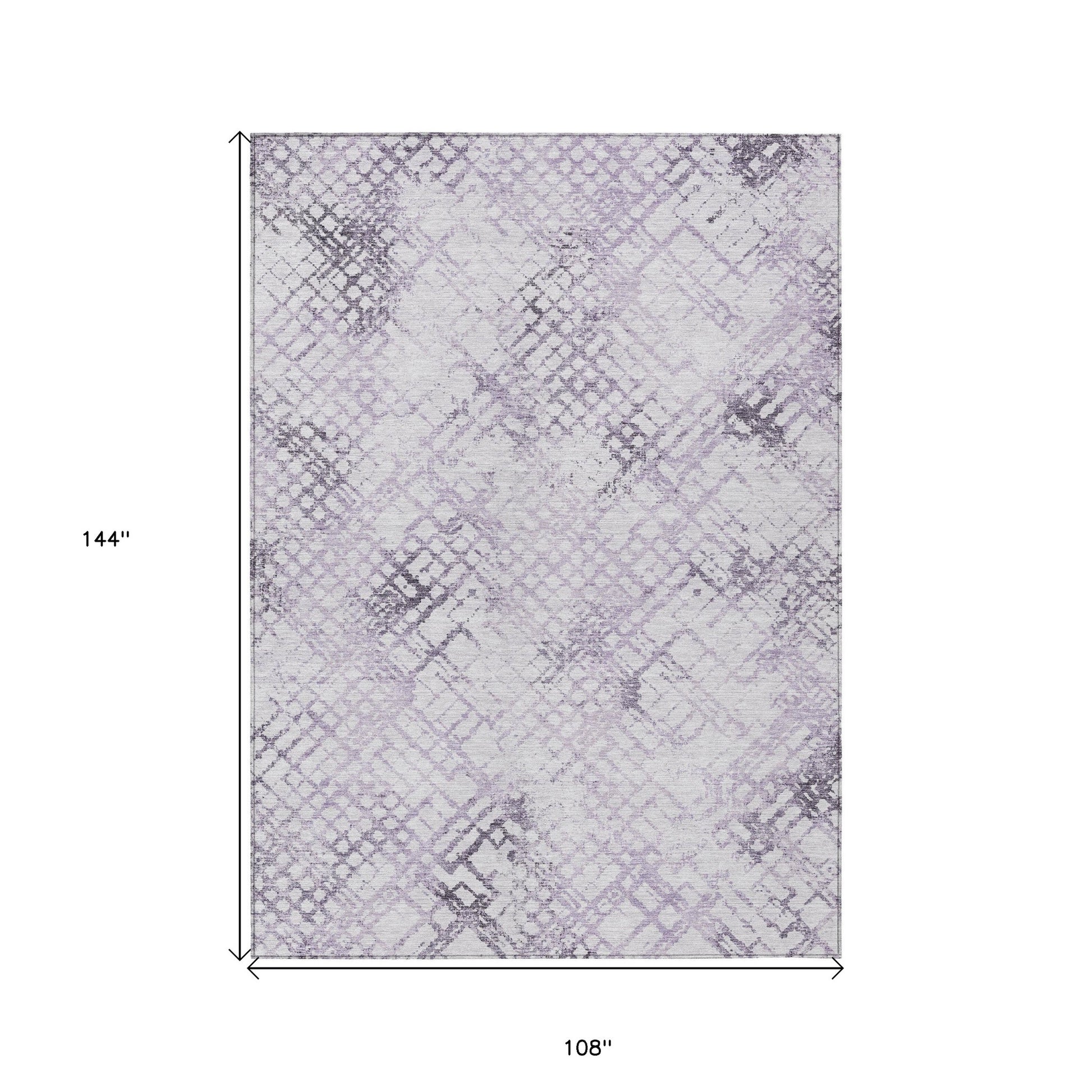 9' X 12' Purple Lavender And Silver Geometric Washable Indoor Outdoor Area Rug-2