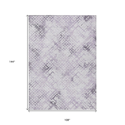 9' X 12' Purple Lavender And Silver Geometric Washable Indoor Outdoor Area Rug-2