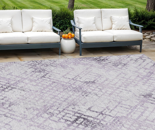 9' X 12' Purple Lavender And Silver Geometric Washable Indoor Outdoor Area Rug-0