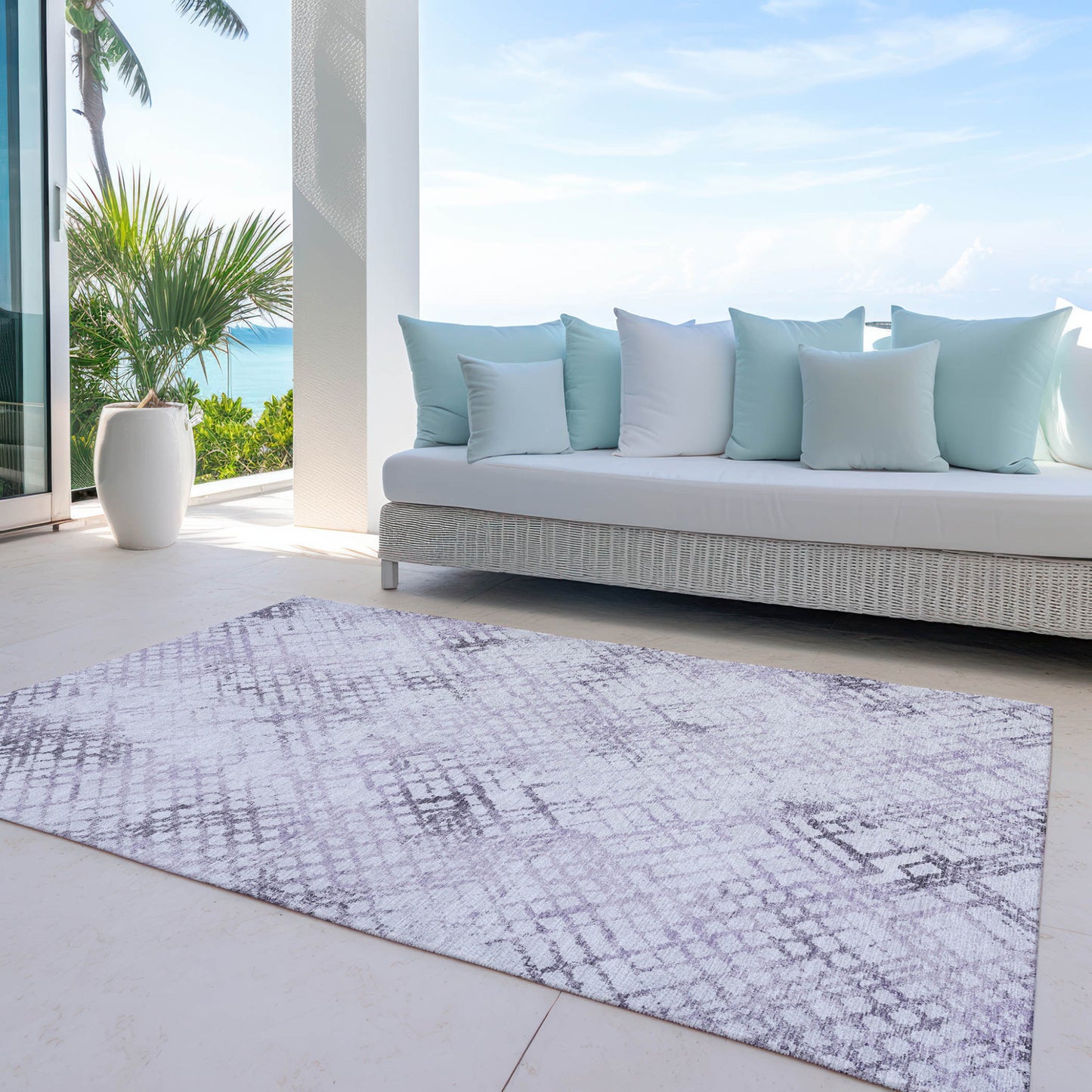 9' X 12' Purple Lavender And Silver Geometric Washable Indoor Outdoor Area Rug-7