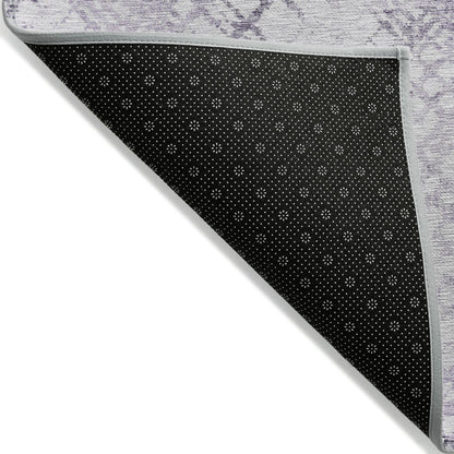 9' X 12' Purple Lavender And Silver Geometric Washable Indoor Outdoor Area Rug-3