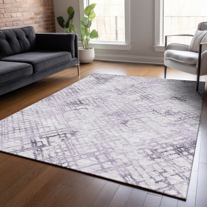 9' X 12' Purple Lavender And Silver Geometric Washable Indoor Outdoor Area Rug-8