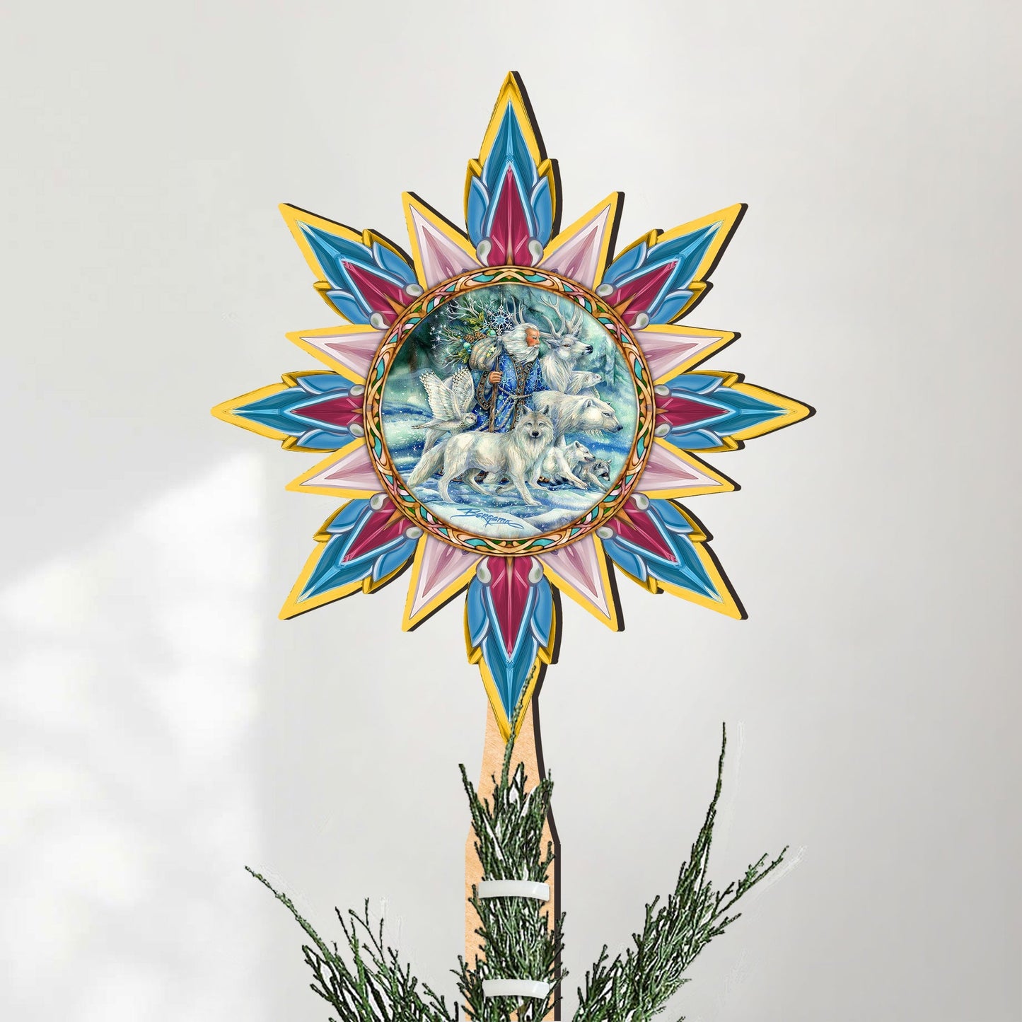 Cool Winds Father Winter Animals Tree Topper Wooden Decor by J. Bergsma  - Santa Snowman Decor - 89521-JB-1