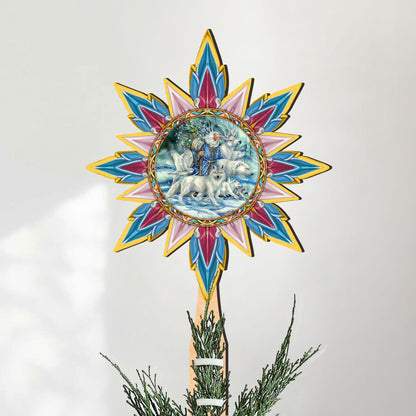 Cool Winds Father Winter Animals Tree Topper Wooden Decor by J. Bergsma  - Santa Snowman Decor - 89521-JB-1