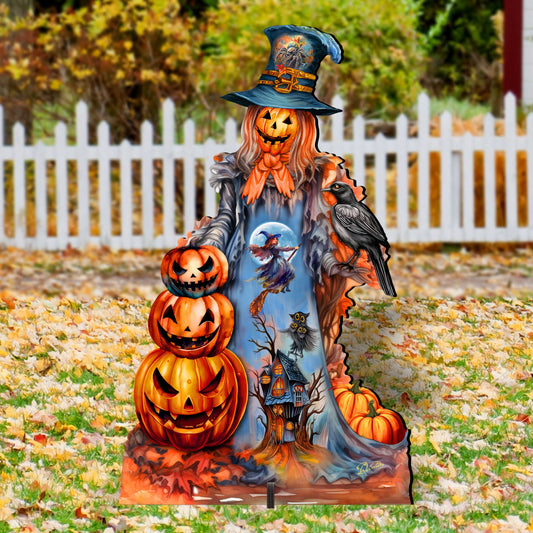 Halloween Pumpkin Scarecrow Freestanding Decor - Halloween Garden Decor by G. Debrekht - Halloween Decor- 8652796F-1