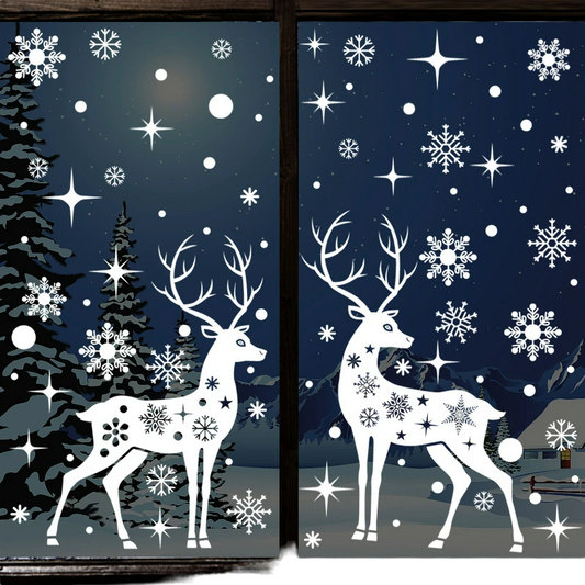 Merry Christmas Window Stickers - Elk Xmas Decorations-0