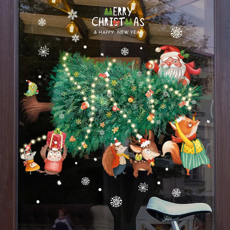 Christmas Window Stickers - Xmas Tree Cartoon Glass Decals-2