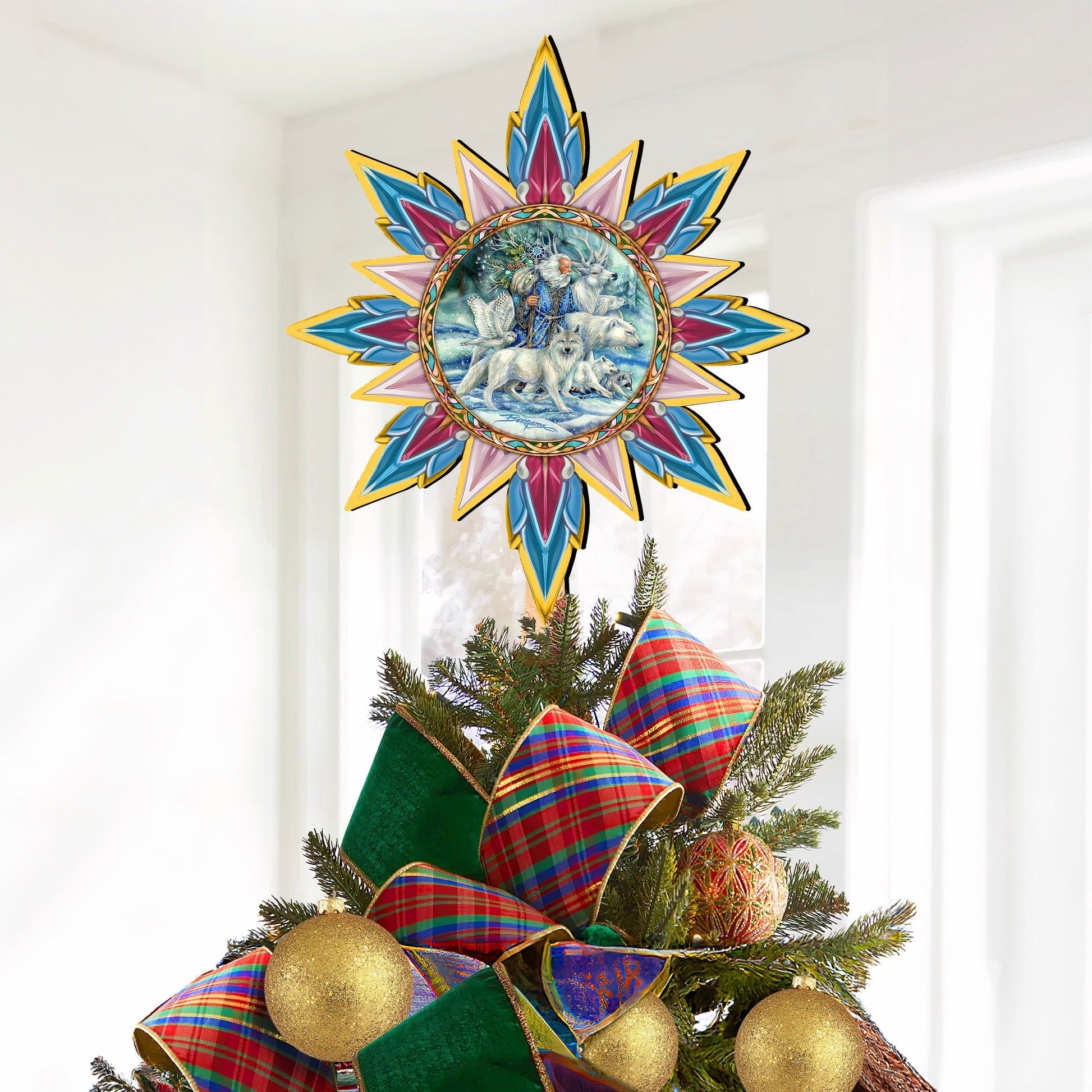 Cool Winds Father Winter Animals Tree Topper Wooden Decor by J. Bergsma  - Santa Snowman Decor - 89521-JB-2