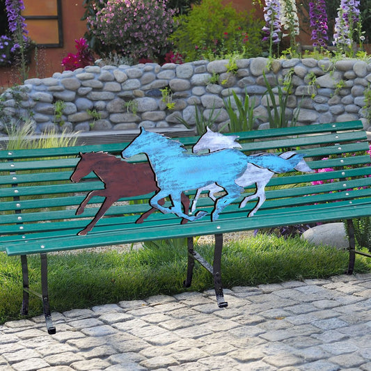 Horse Heads Rustic Bench Decor Wooden Decor - G. DeBrekht - Nature Wildlife Decor  - G99150-1