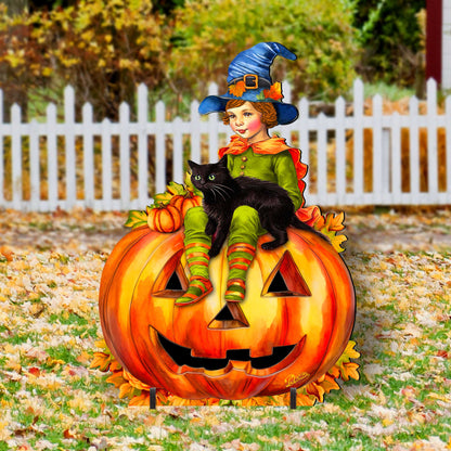 Boy on Pumpkin Freestanding  Decor - Halloween Yard Decor by G. Debrekht - Halloween Decor- 8652795F-3